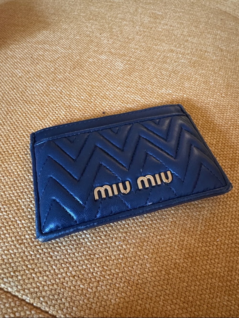 Miu Miu Blue Quilted Leather Card Case with Gold Logo